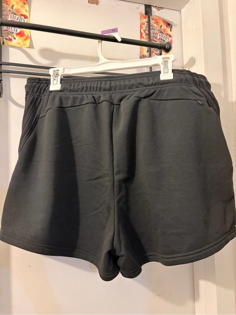 Adidas- size XL- black on black fleece 3 stripes shorts with tie string. NWT - Picture 6 of 7
